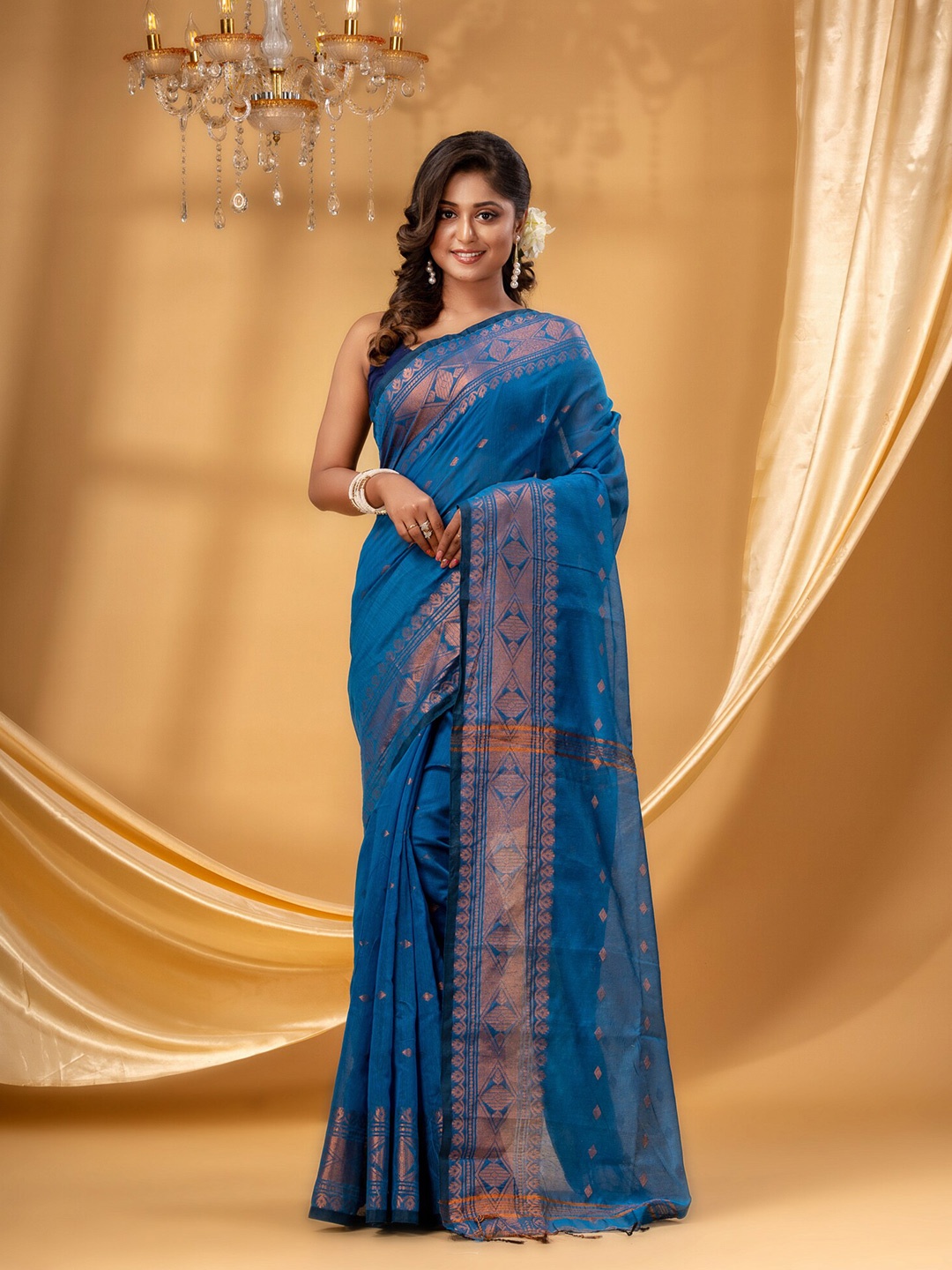 

DESH BIDESH Woven Design Zari Taant Saree, Blue
