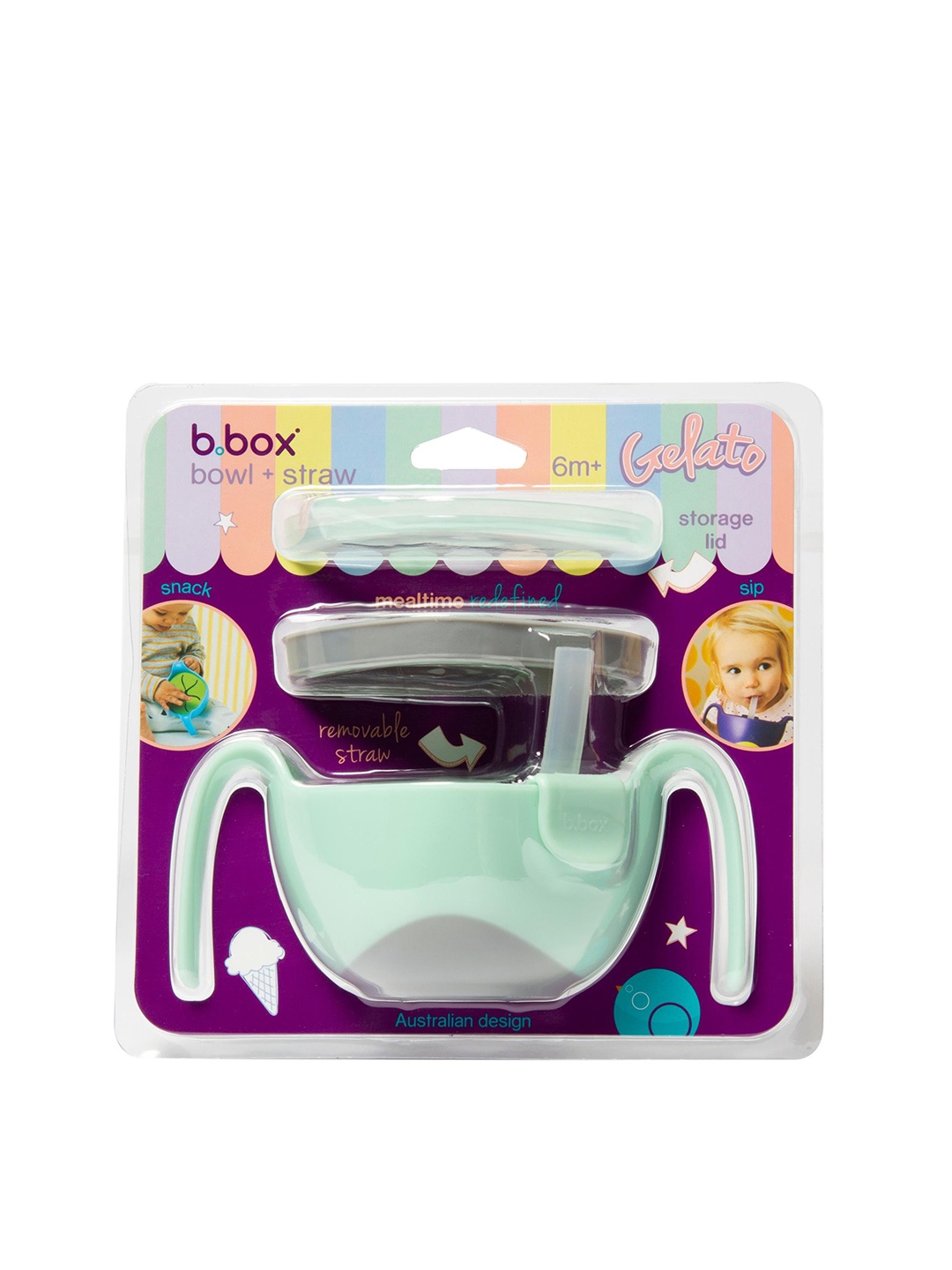 

B.Box Kids One-Of-A-Kind Silicone Straw Bowl & Lid Set, Sea green