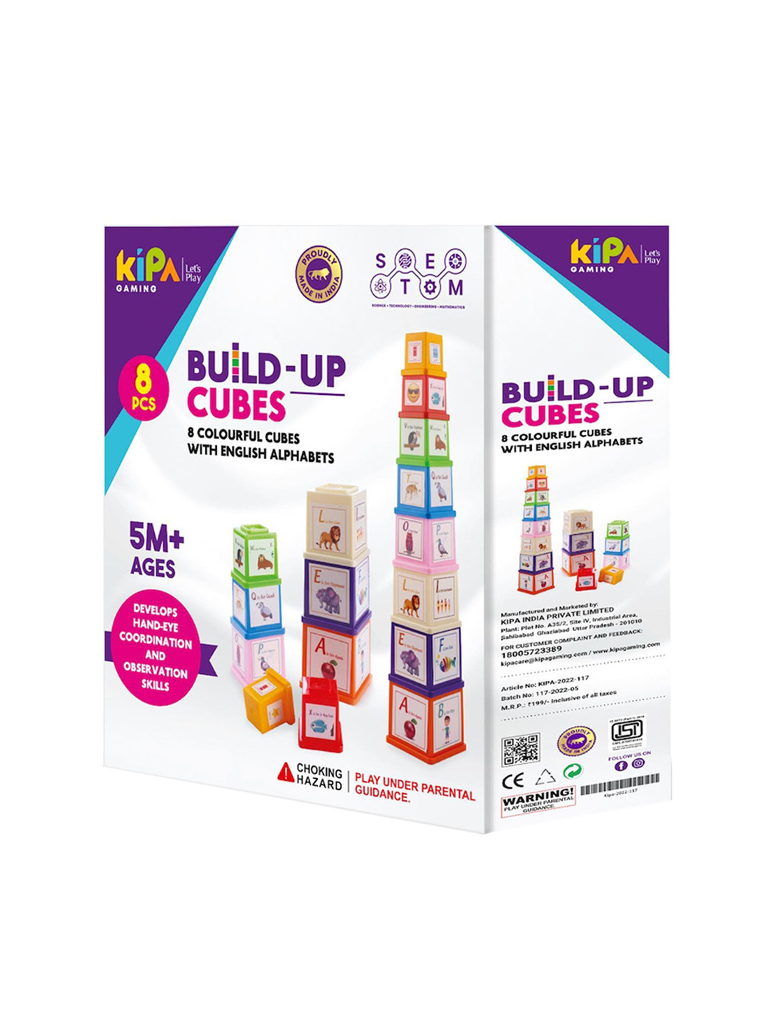 

KIPA Kids Gaming Build-Up Cubes 8 Colourful Cubes with English Alphabets, Blue