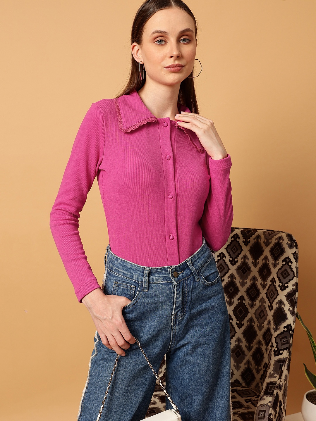 

MINT STREET Comfort Slim Fit Spread Collar Casual Shirt, Fuchsia