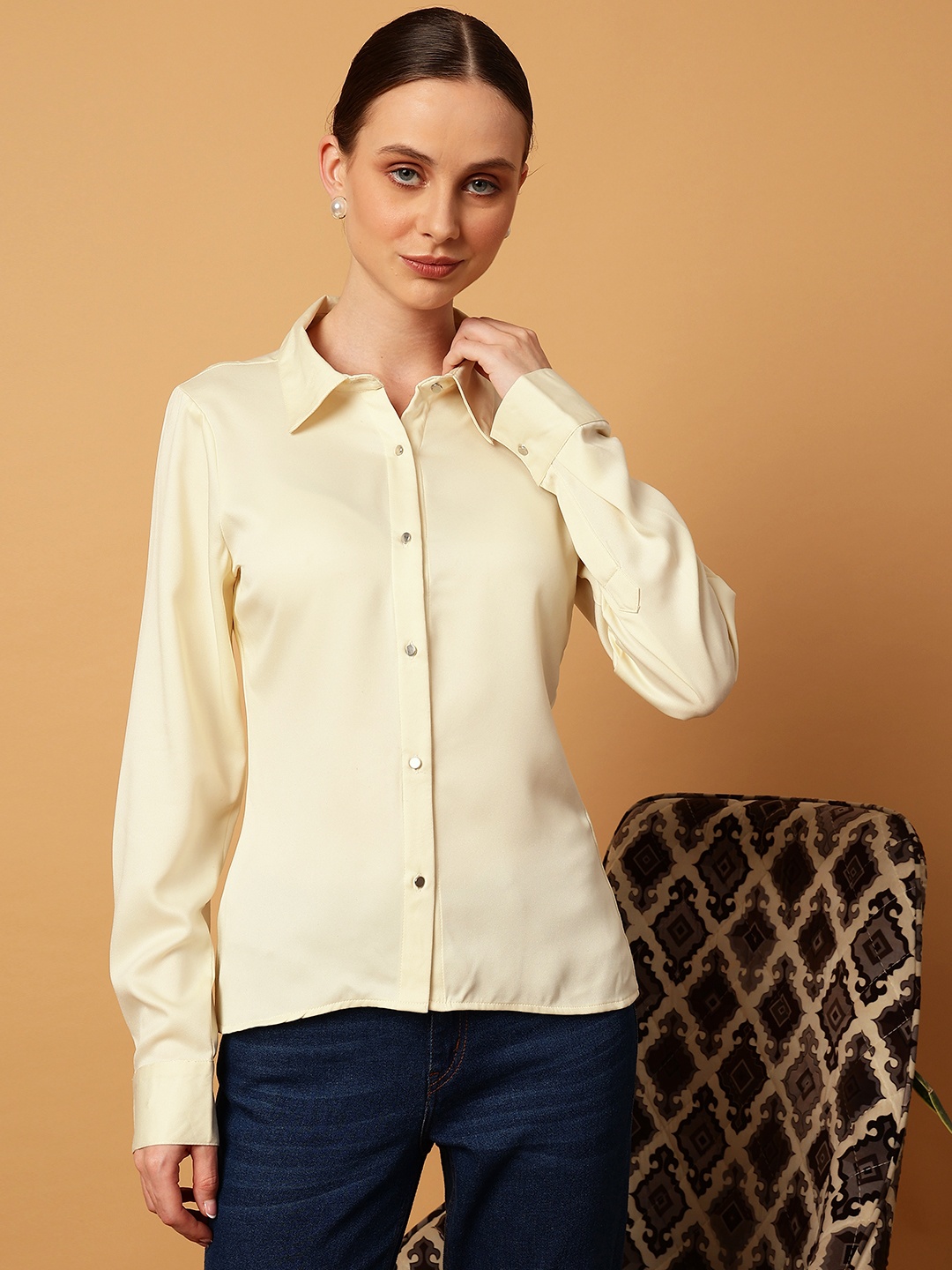

MINT STREET Comfort Slim Fit Casual Shirt, Cream