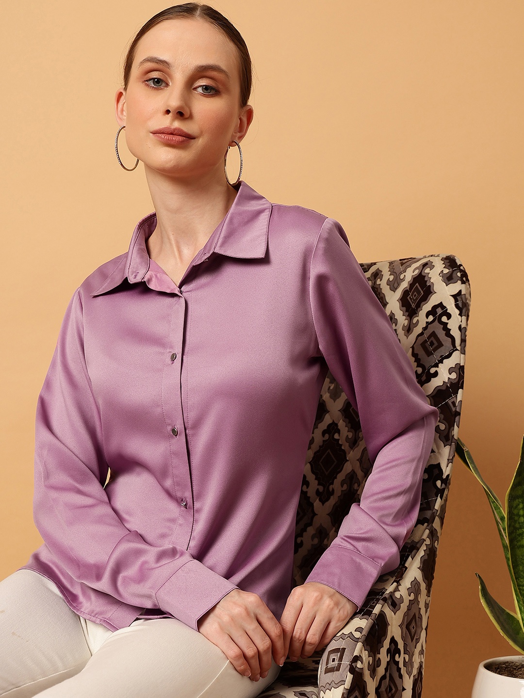 

MINT STREET Comfort Slim Fit Spread Collar Satin Casual Shirt, Mauve