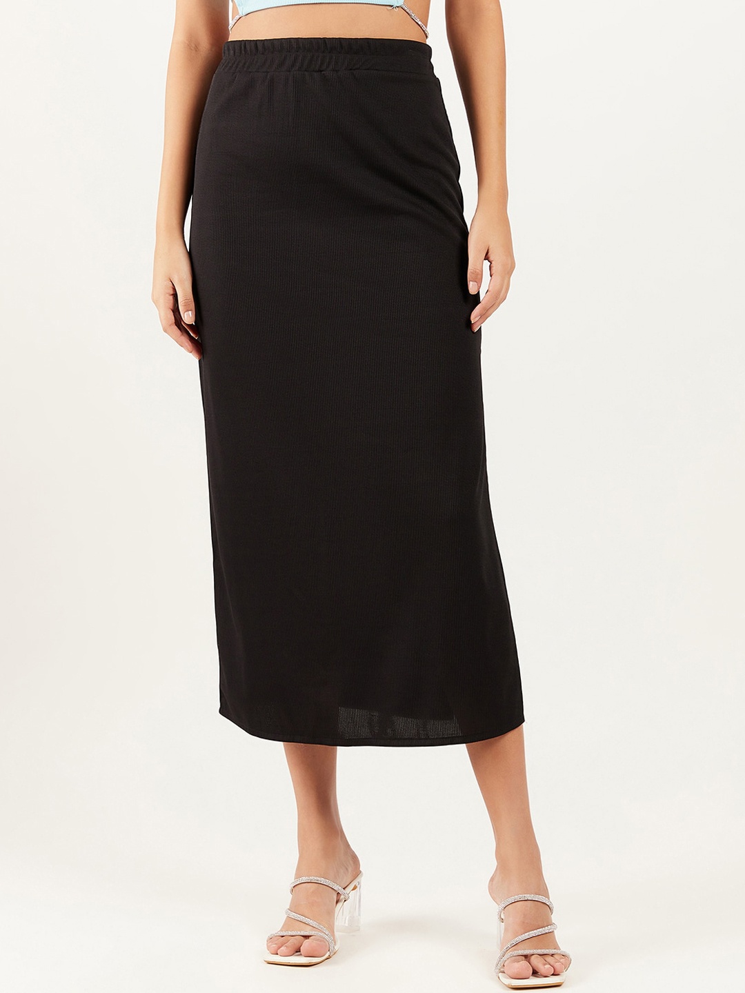 

Athena Immutable Ribbed Straight Midi Skirt, Black