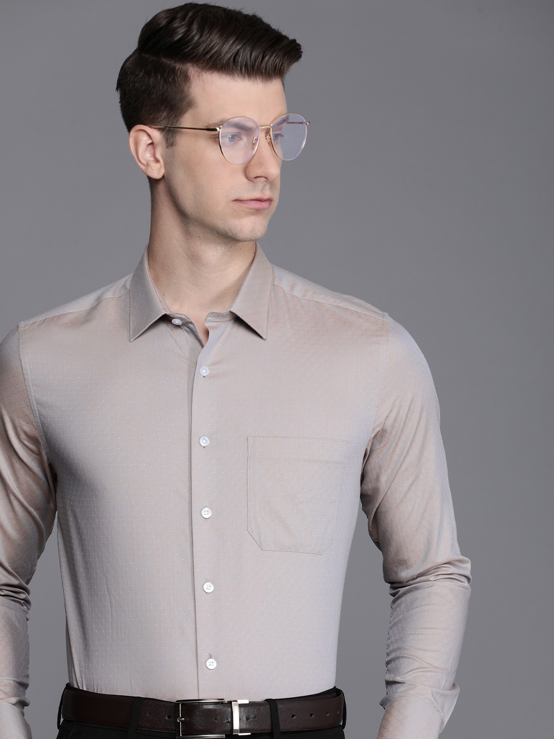 

Louis Philippe Pure Cotton Self Design Slim Fit Textured Formal Shirt, Grey