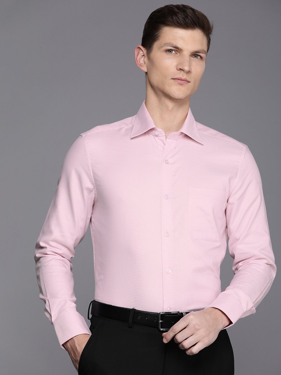 

Louis Philippe Pure Cotton Classic Fit Self Design Opaque Formal Shirt, Pink