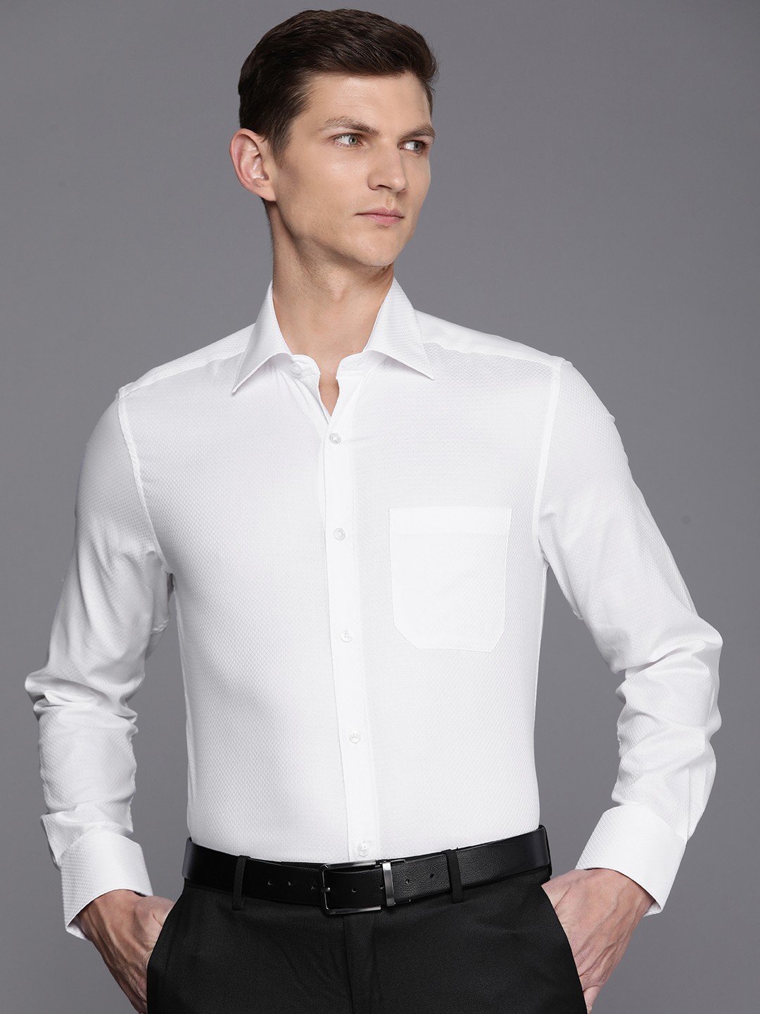 

Louis Philippe Pure Cotton Classic Fit Self Design Opaque Formal Shirt, White
