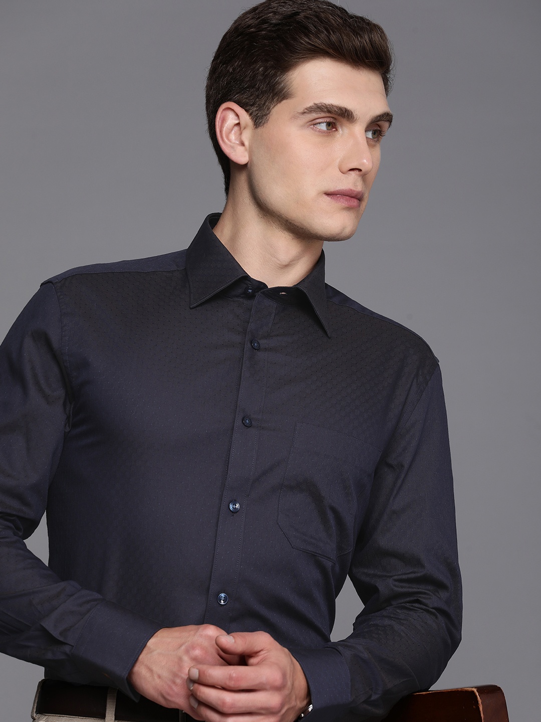 

Louis Philippe Pure Cotton Classic Opaque Formal Shirt, Navy blue