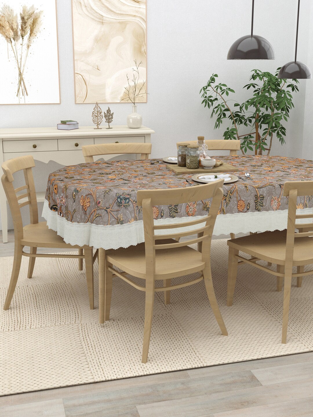 

Clasiko Brown Printed PVC 6 Seater Anti-Slip Table Covers, Gold