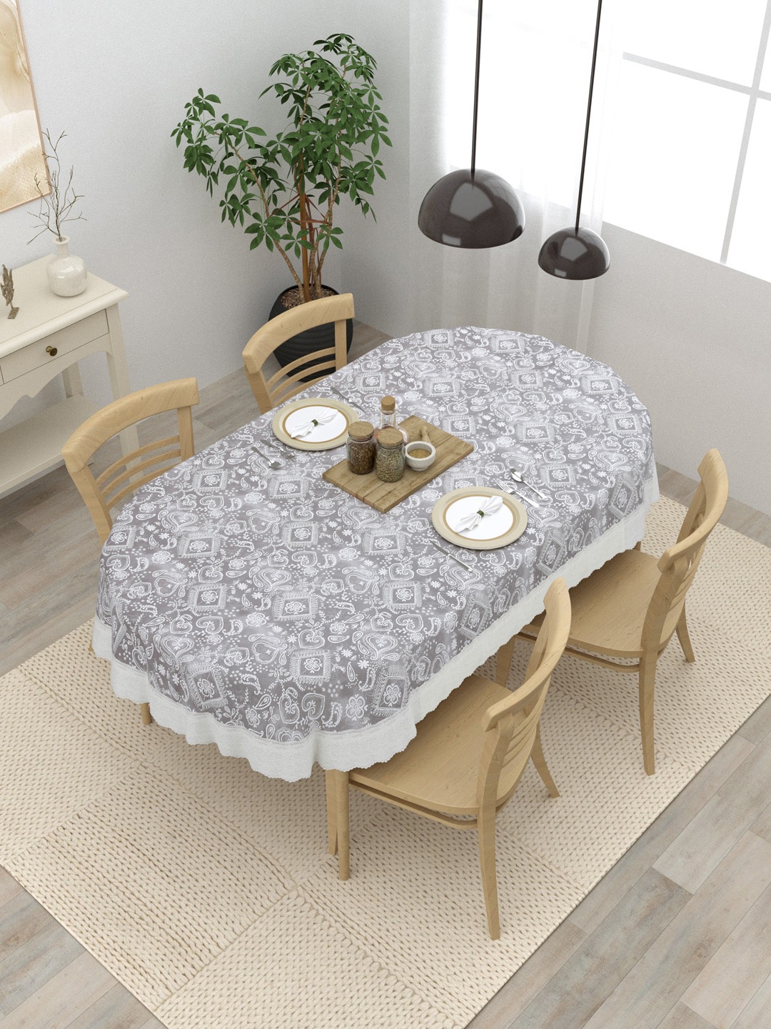 

Clasiko Grey Printed PVC 4 Seater Anti-Slip Table Cover