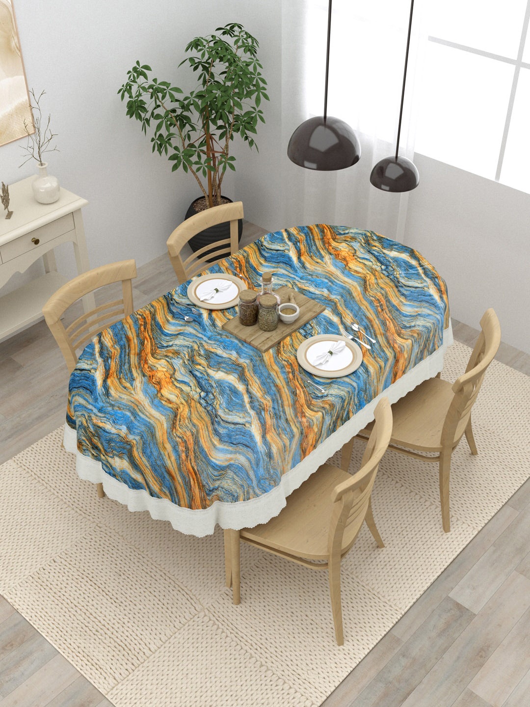 

Clasiko Blue Printed PVC 6 Seater Anti-Slip Table Cover