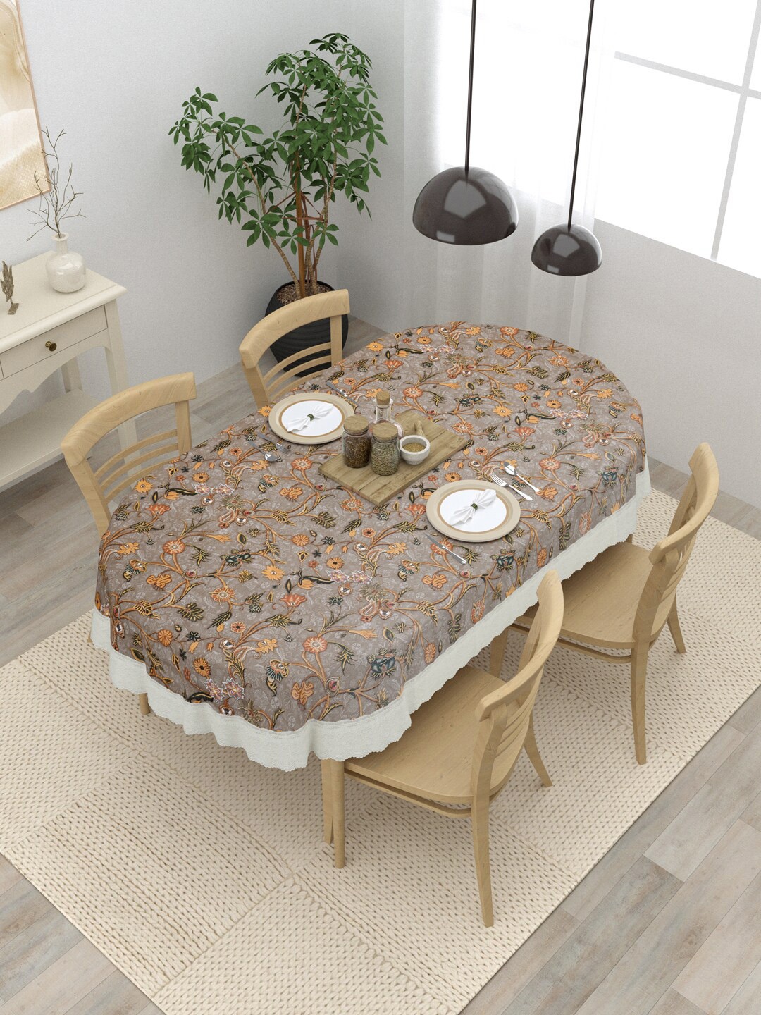 

Clasiko Brown Printed 4 Seater Anti-Slip Table Covers, Gold