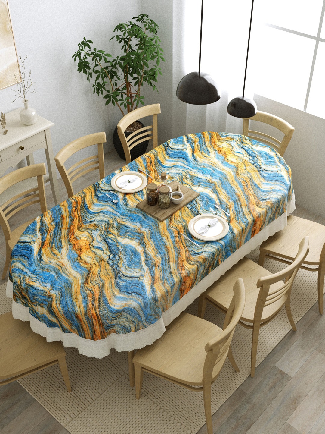

Clasiko Blue Printed 8-Seater Anti-Slip Table Cover