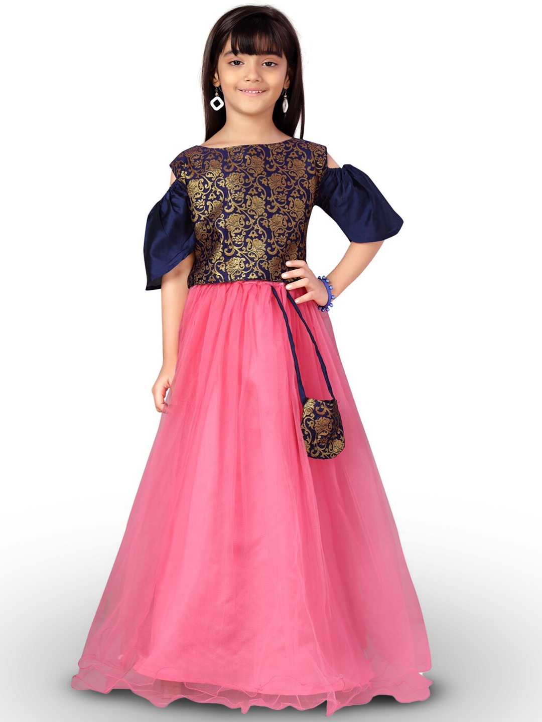 

BAESD Girls Woven Design Ready to Wear Lehenga & Blouse, Navy blue