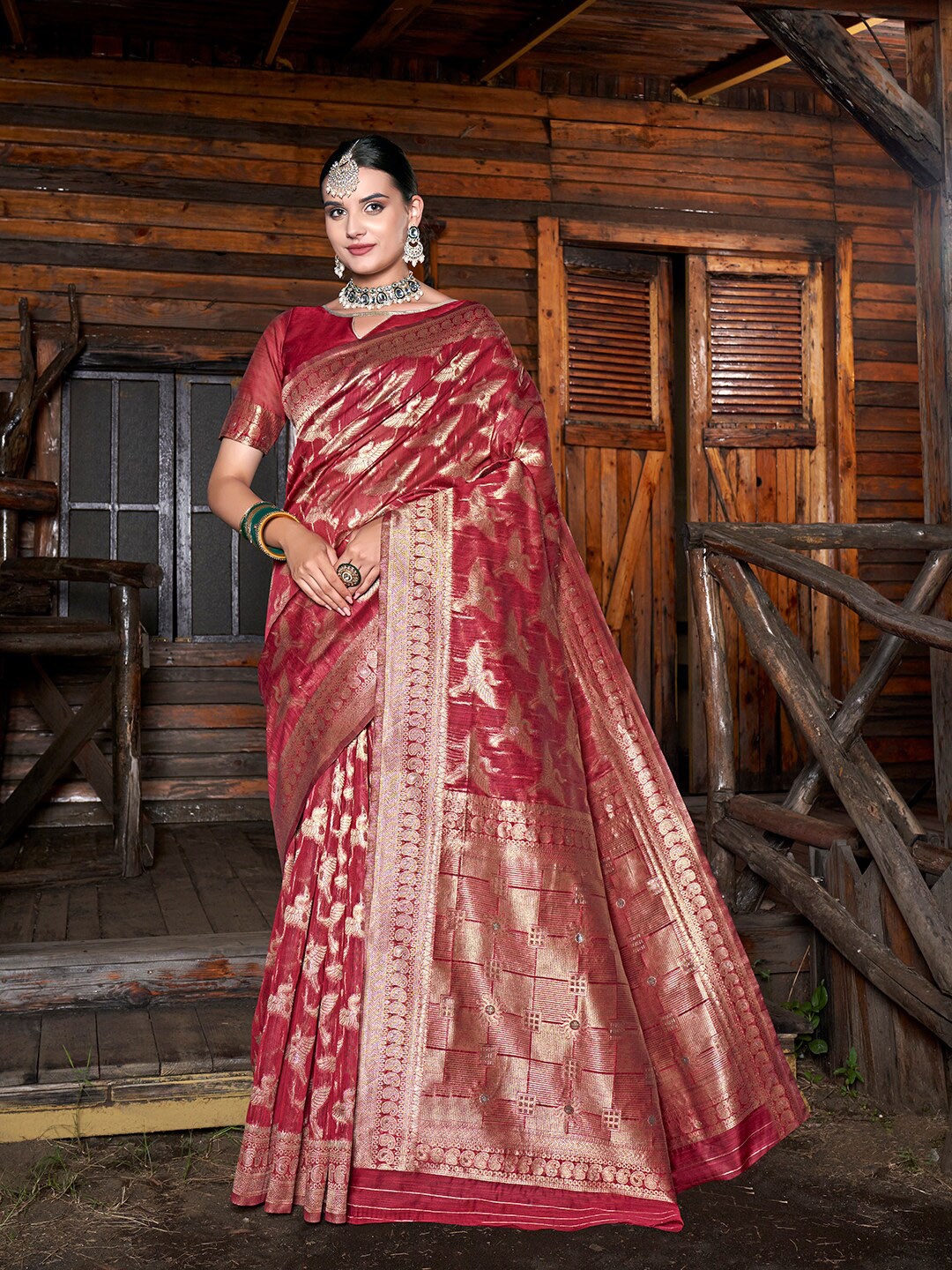 

Anouk Ethnic Motifs Woven Design Zari Saree, Pink