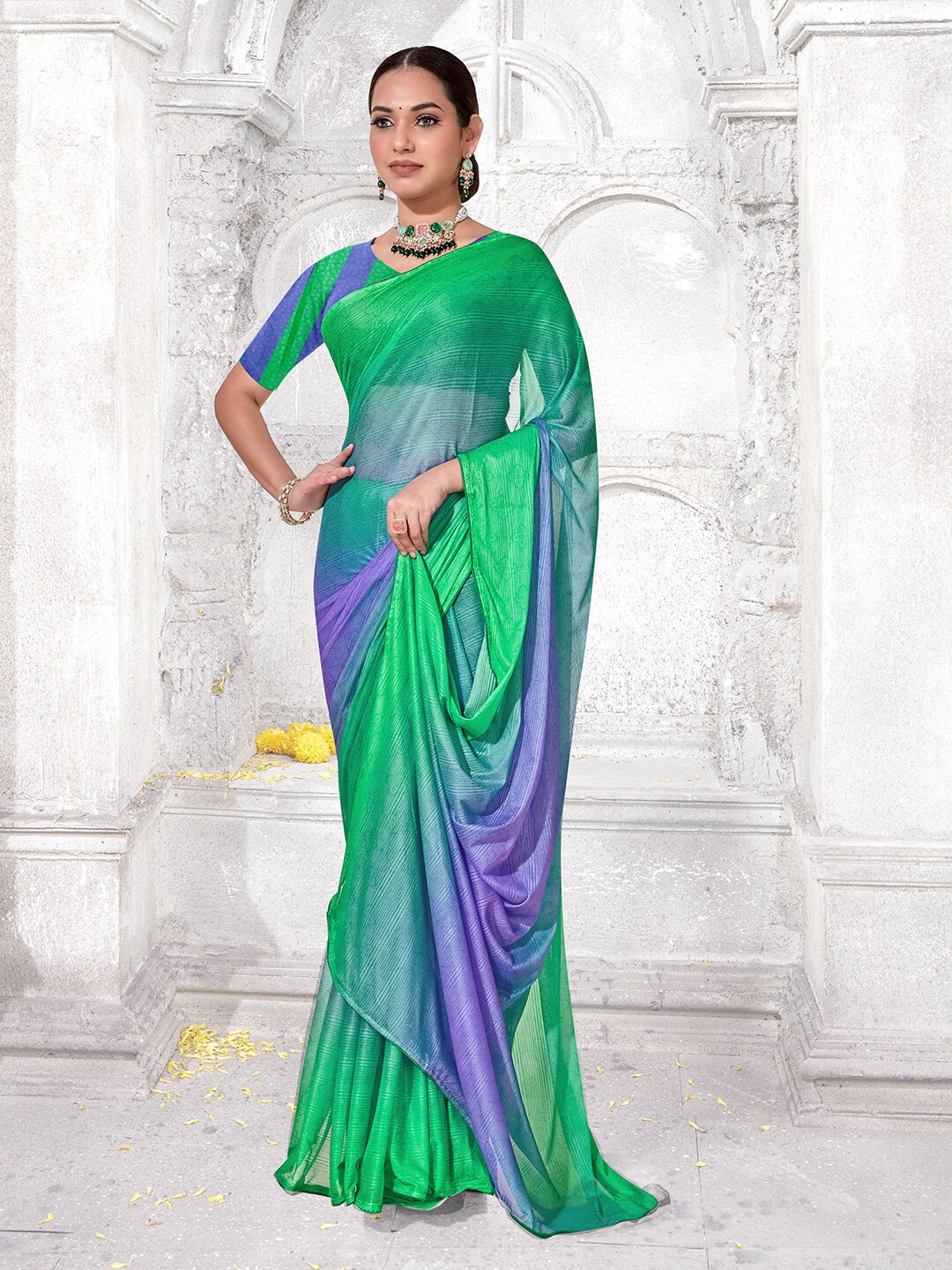 

Anouk Rustic Striped Pure Chiffon Saree, Green