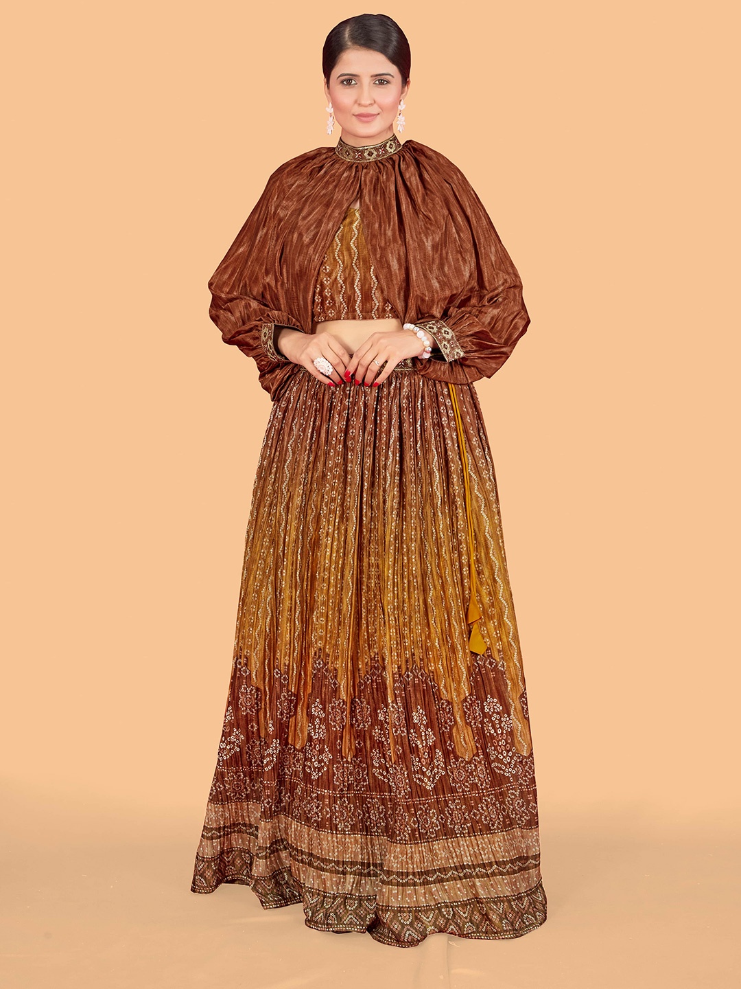 

CHANSI Ethnic Motif Printed Ready To Wear Lehenga & Choli And Jacket, Mustard