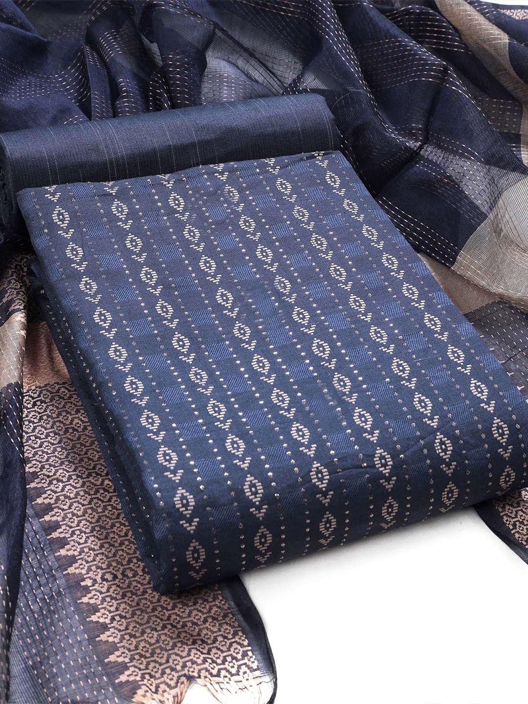 

Sun Fashion And Lifestyle Ethnic Motifs Woven Design Unstitched Dress Material, Blue
