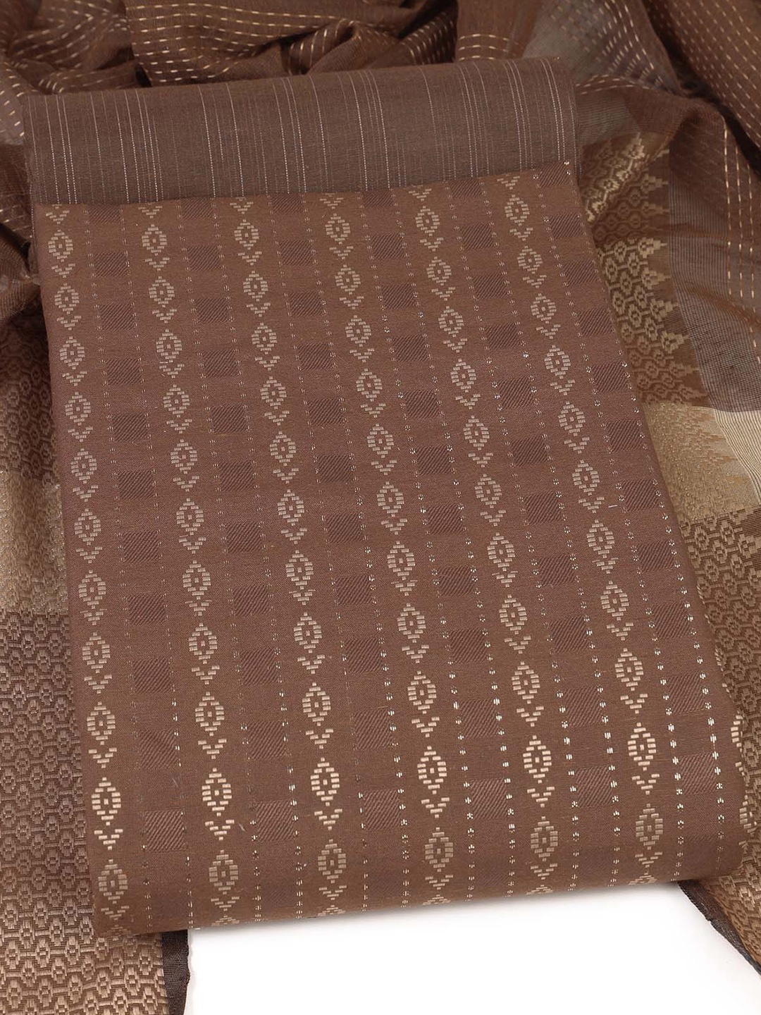 

Sun Fashion And Lifestyle Ethnic Motifs Woven Design Unstitched Dress Material, Coffee brown