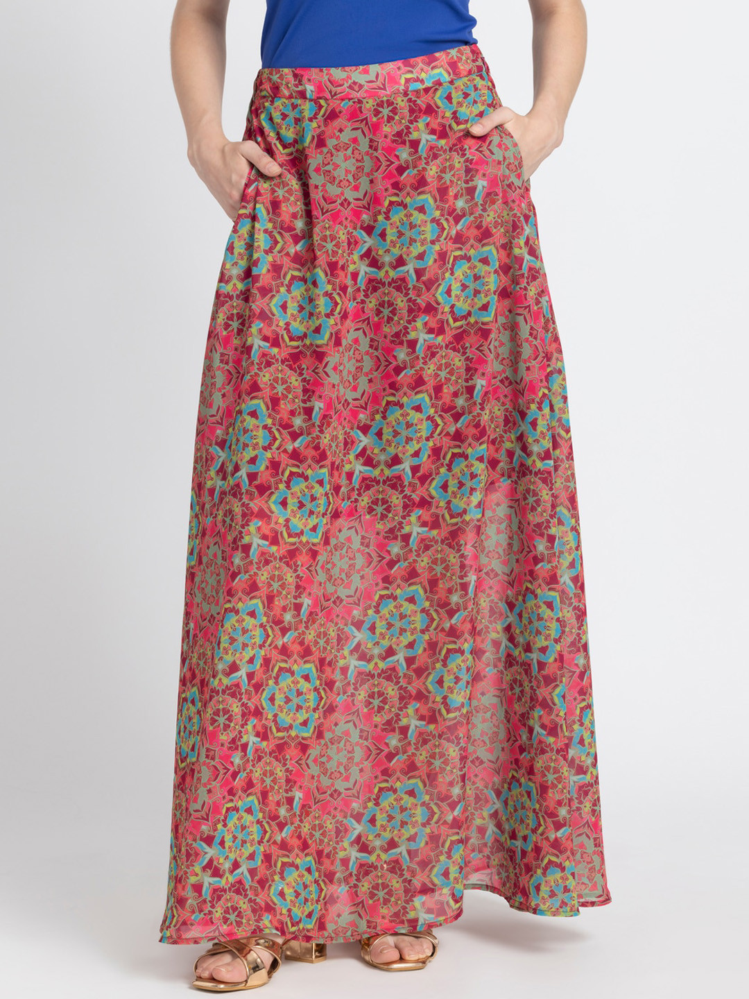 

SHAYE Ethnic Printed Flared Skirt, Pink