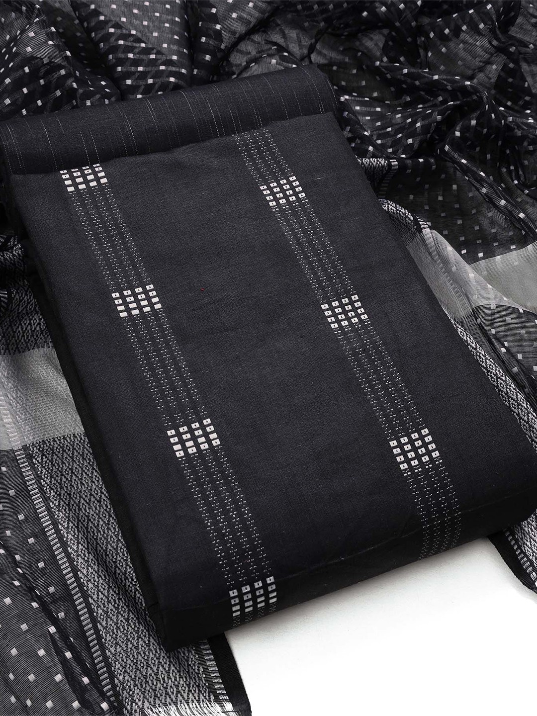 

Sun Fashion And Lifestyle Striped Woven Design Unstitched Dress Material, Black