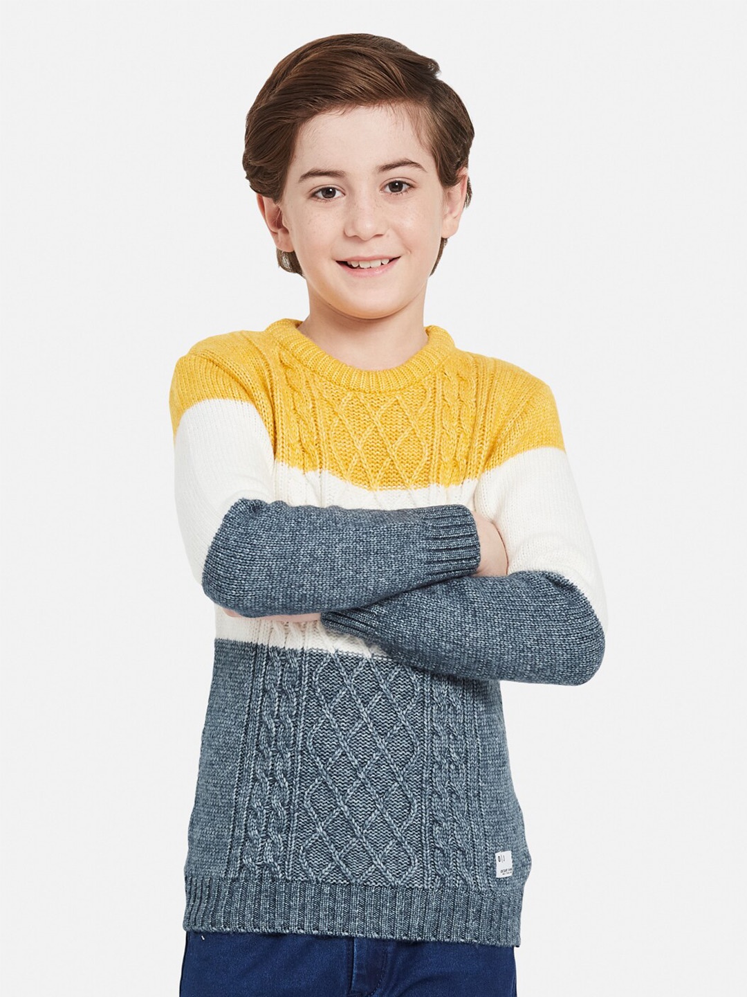 

Octave Boys Colourblocked Acrylic Pullover Sweater, Yellow