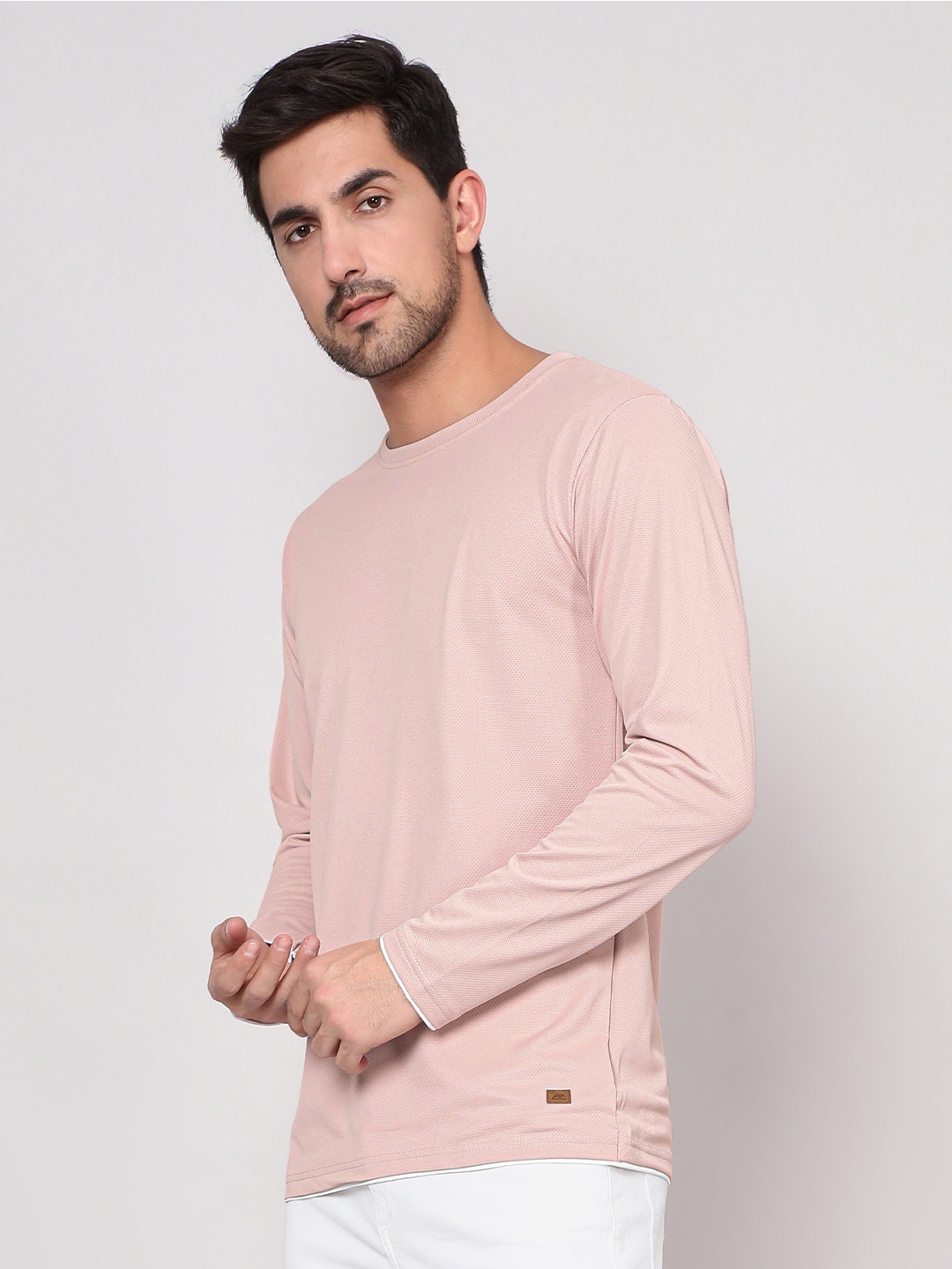 

Beyoung Self Design Long Sleeves T-shirt, Pink