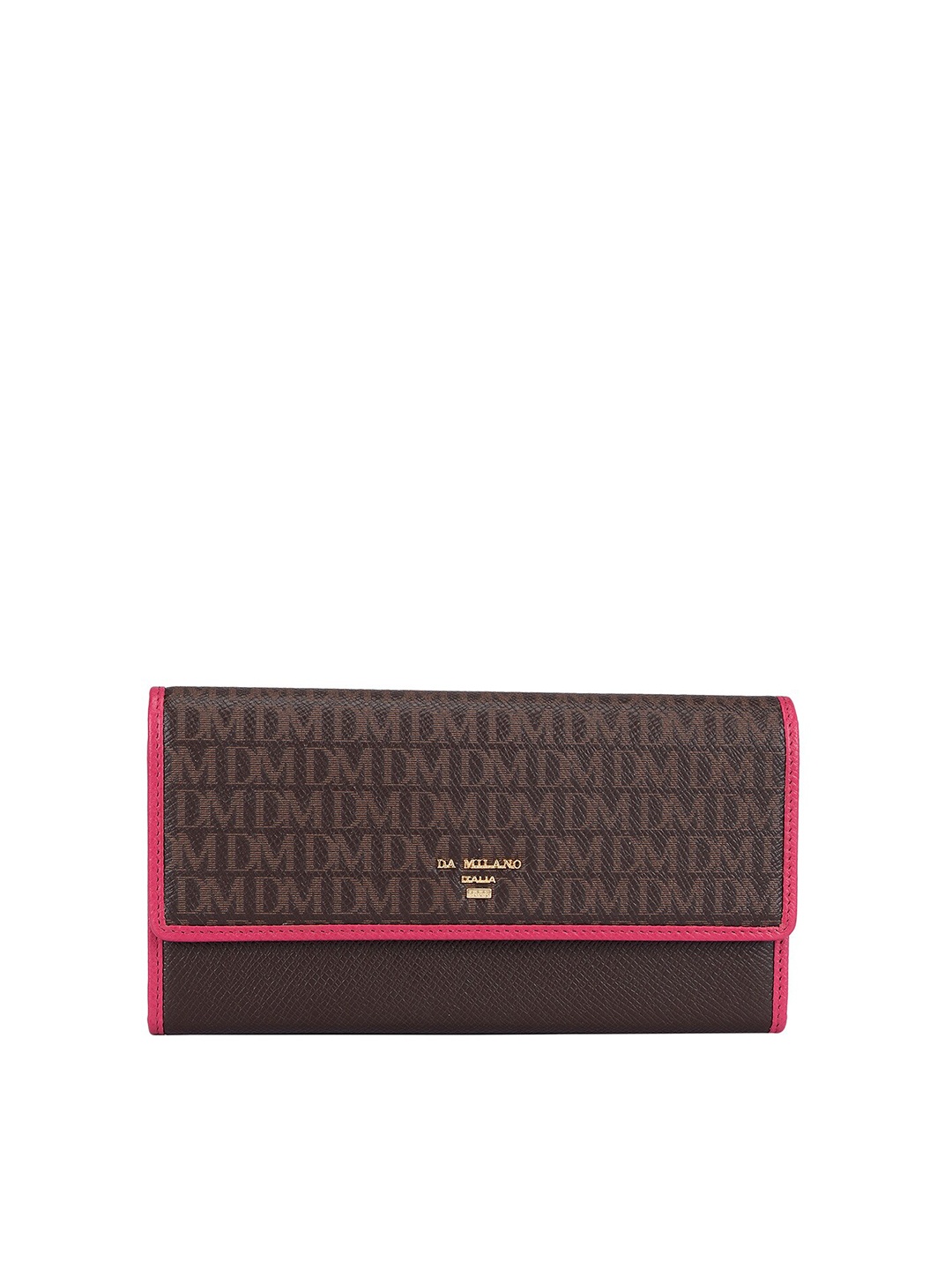 

Da Milano Women Typography Printed Leather Two Fold Wallet, Brown
