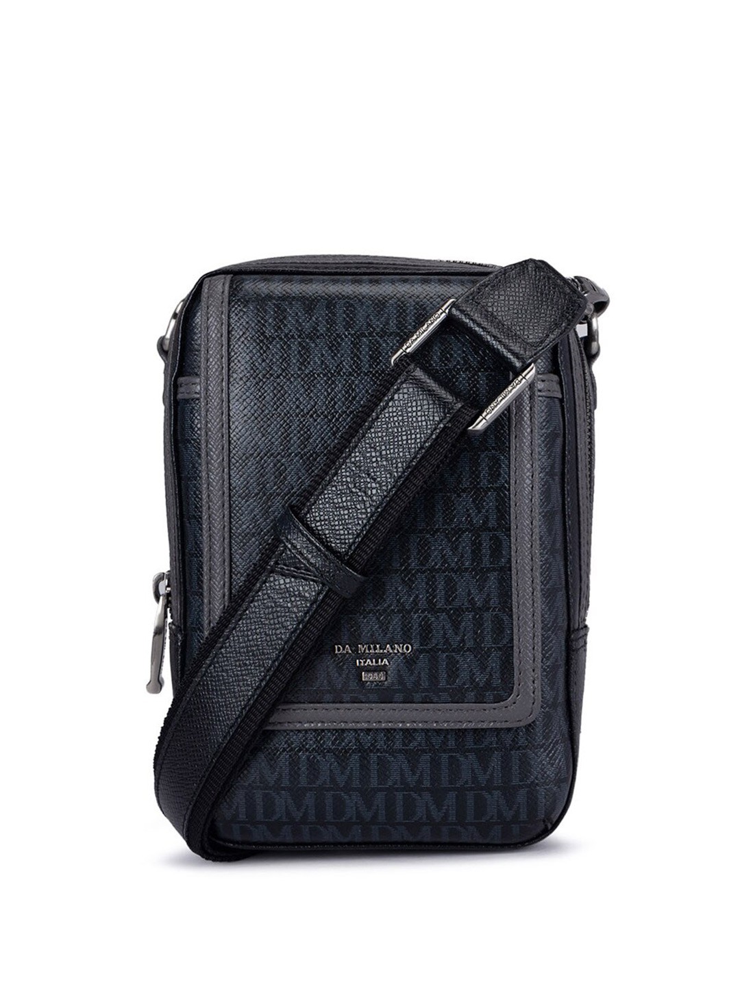 

Da Milano Men Textured Messenger Bag, Black