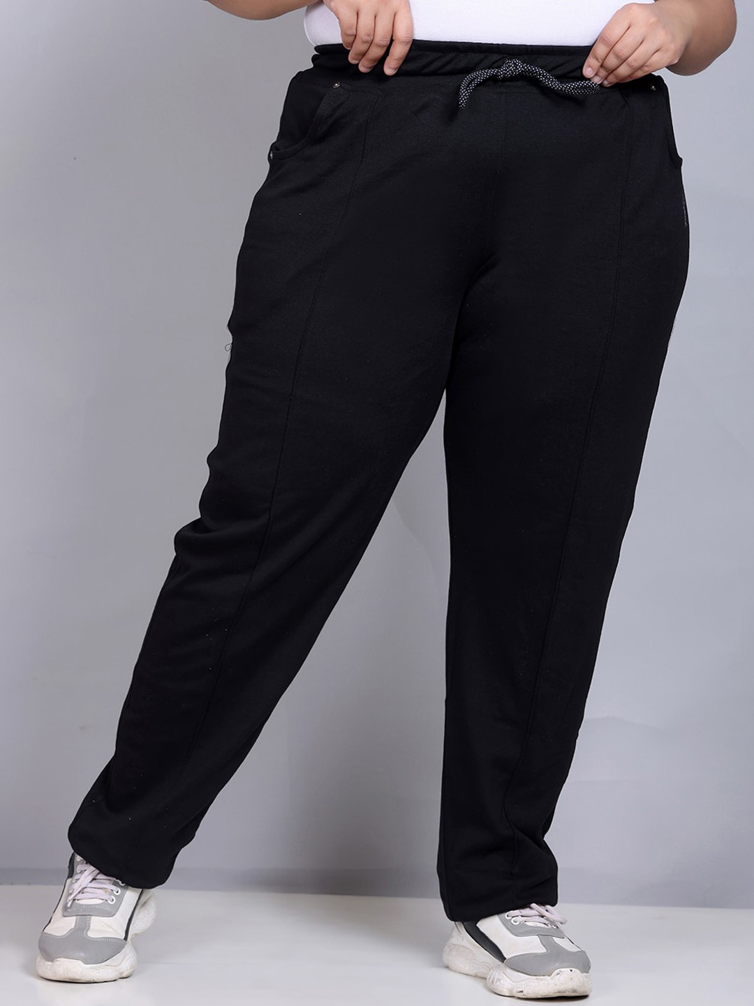 

CUPID Women Plus Size Relaxed Fit Cotton Track Pants, Black
