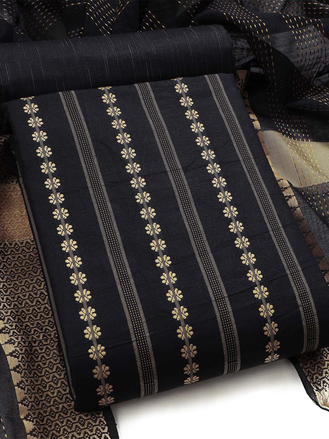 

Sun Fashion And Lifestyle Floral Woven Design Unstitched Dress Material, Black