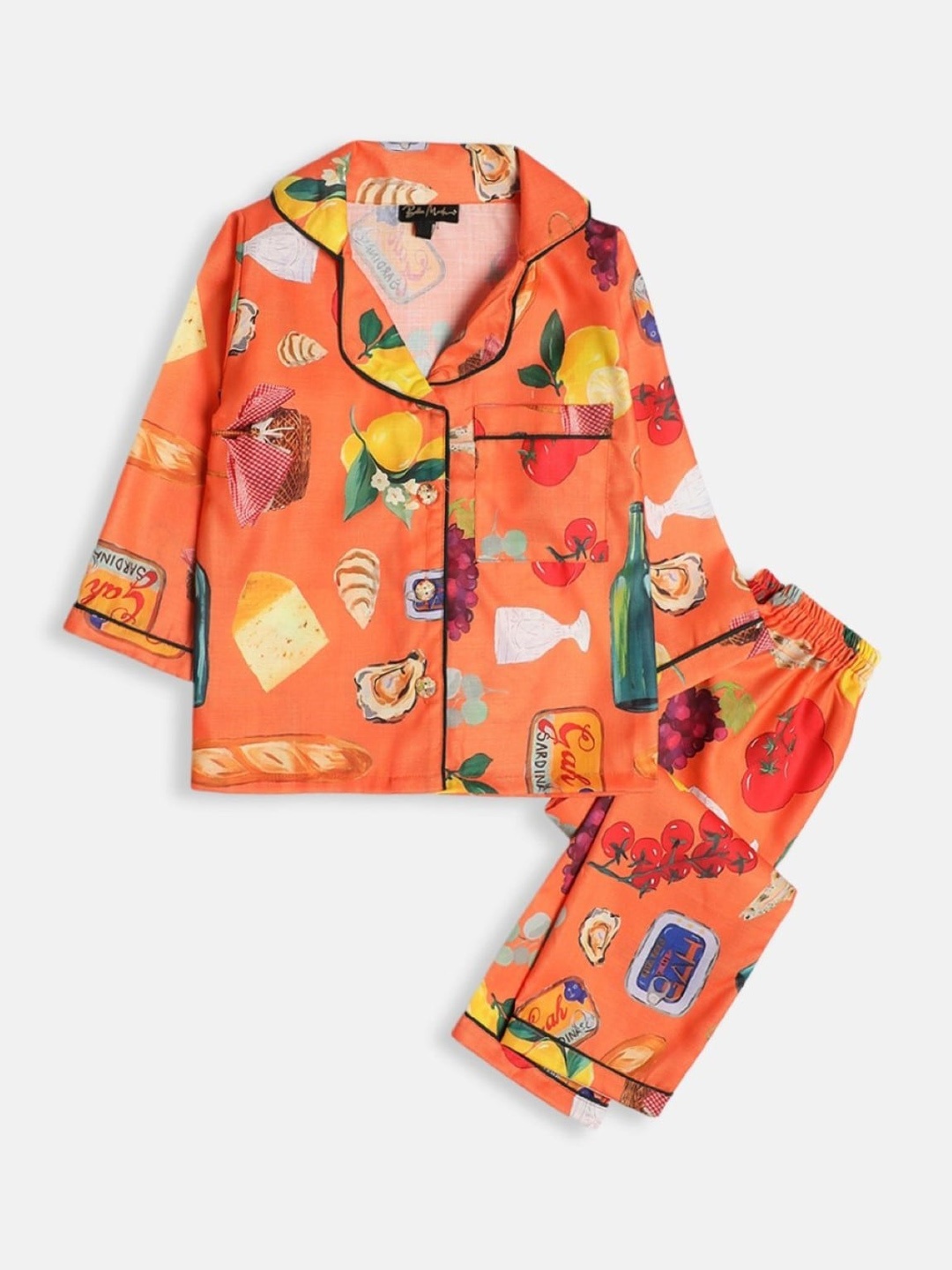 

Bella Moda Kids Graphic Printed Pure Cotton Night suit, Orange