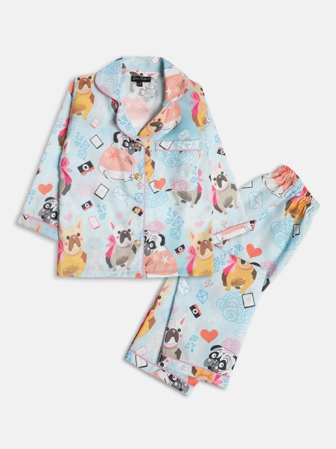 

Bella Moda Kids Printed Pure Cotton Night suit, Blue