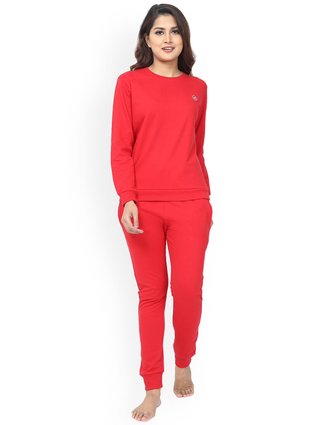 

9shines Label Round Neck Pure Cotton Night Suit, Red