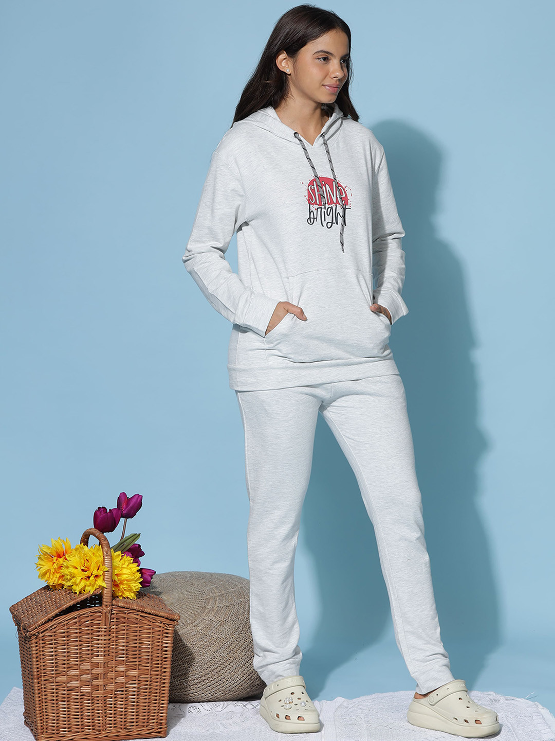 

9shines Label Printed Pure Cotton Nightsuit, Grey