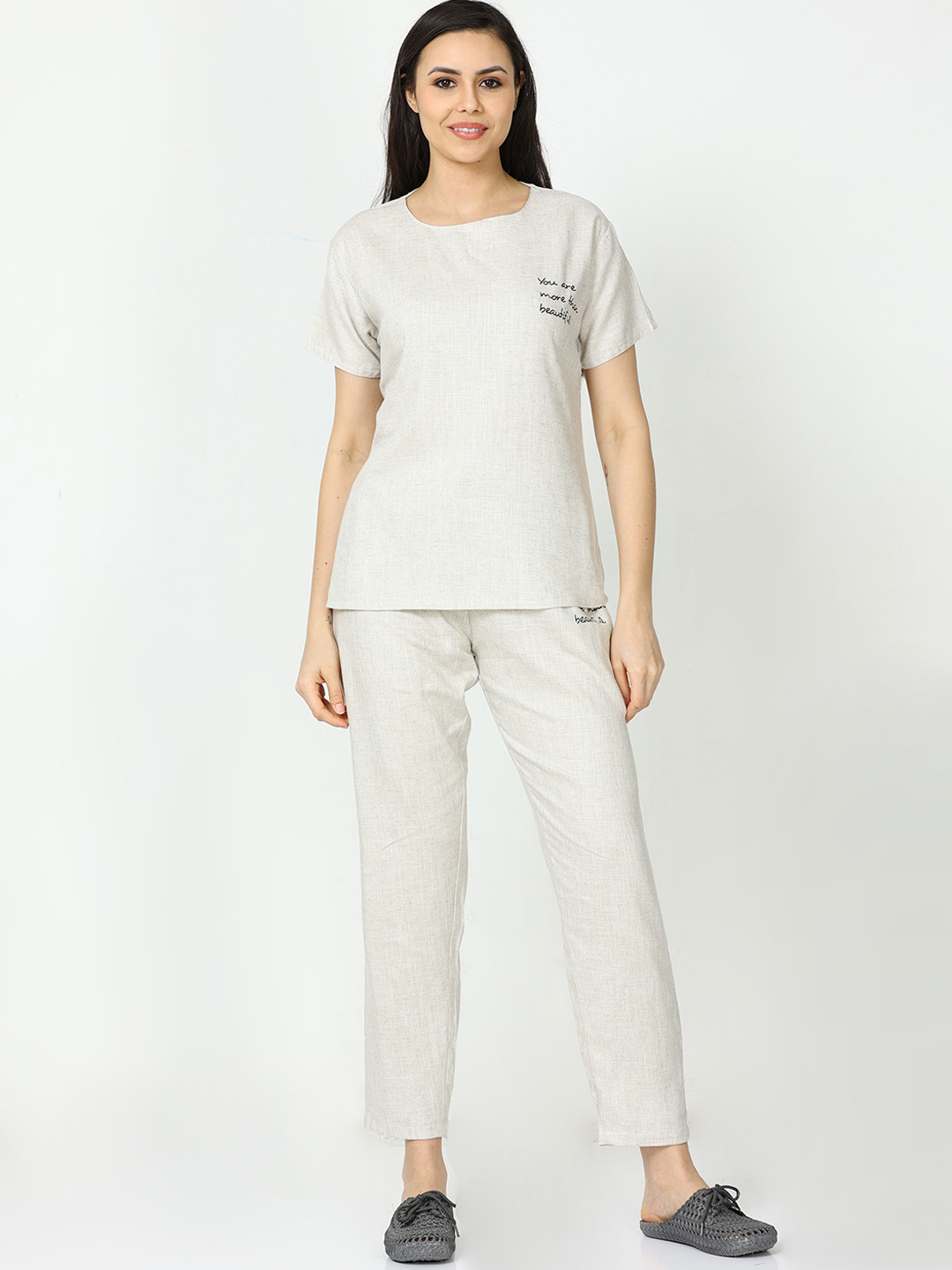 

9shines Label Linen Nightsuit, Beige
