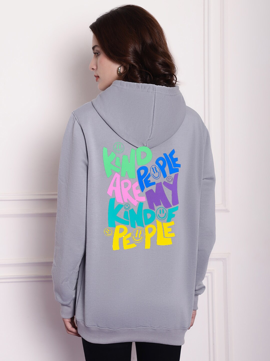 

Imsa Moda Typography Printed Hooded Oversized Pullover, Grey
