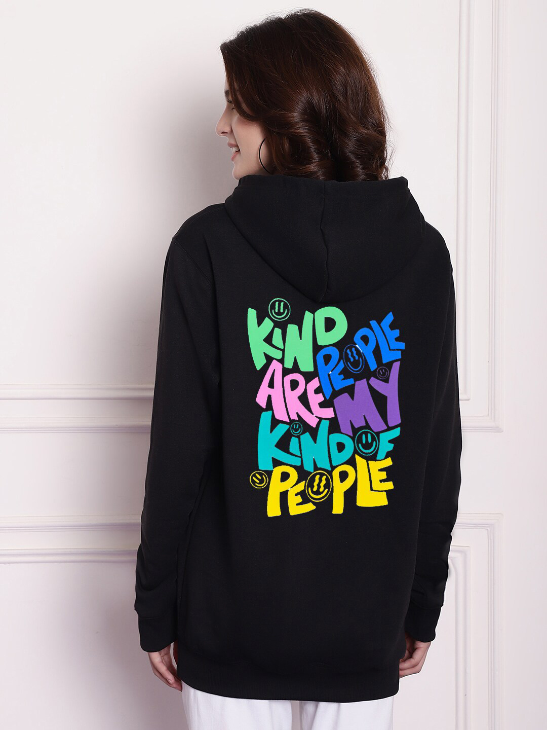 

Imsa Moda Printed Hooded Longline Sweatshirt, Black