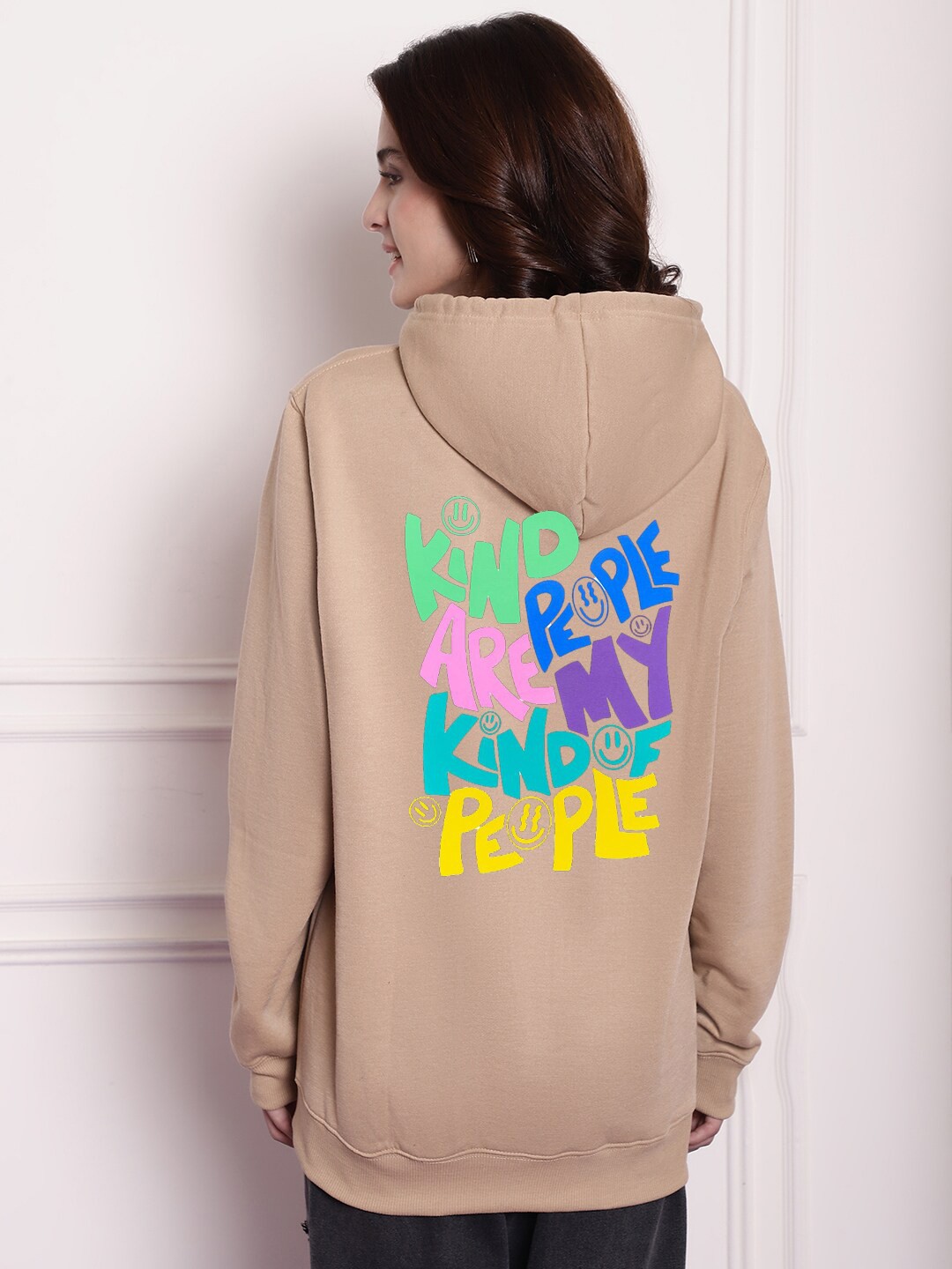 

Imsa Moda Typography Printed Hooded Fleece Pullover, Beige