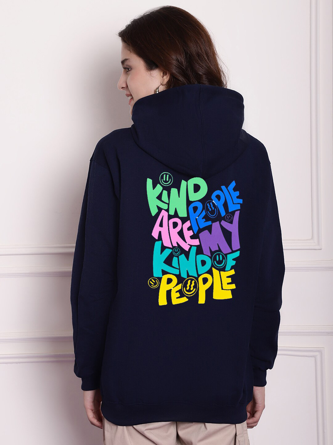 

Imsa Moda Women Navy Blue Printed Hooded Sweatshirt
