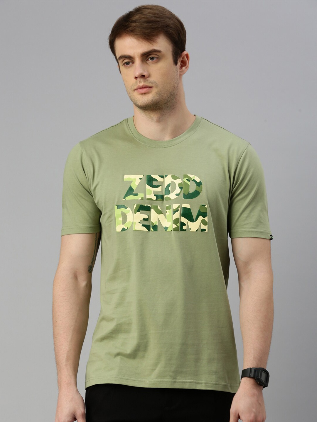 

ZEDD Brand Logo Printed Cotton T-shirt, Green