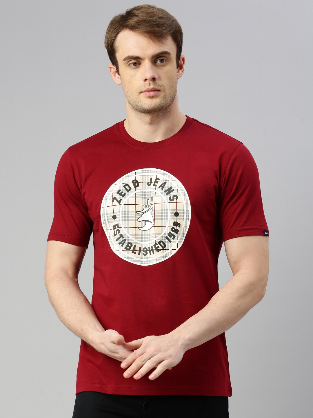 

ZEDD Brand Logo Printed Cotton T-shirt, Maroon