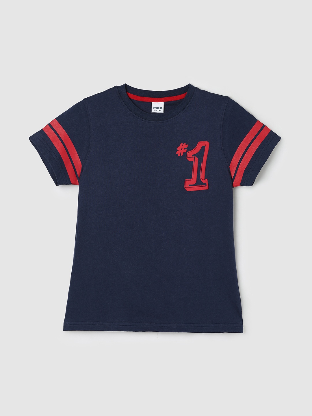 max Boys Typography Printed Cotton T-shirt, Blue