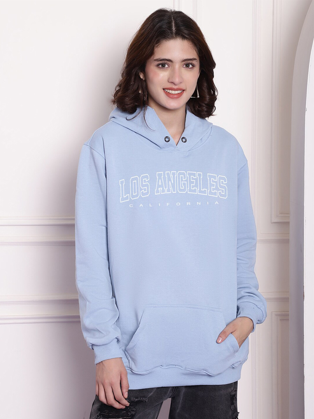

Imsa Moda Women Blue Printed Hooded Sweatshirt
