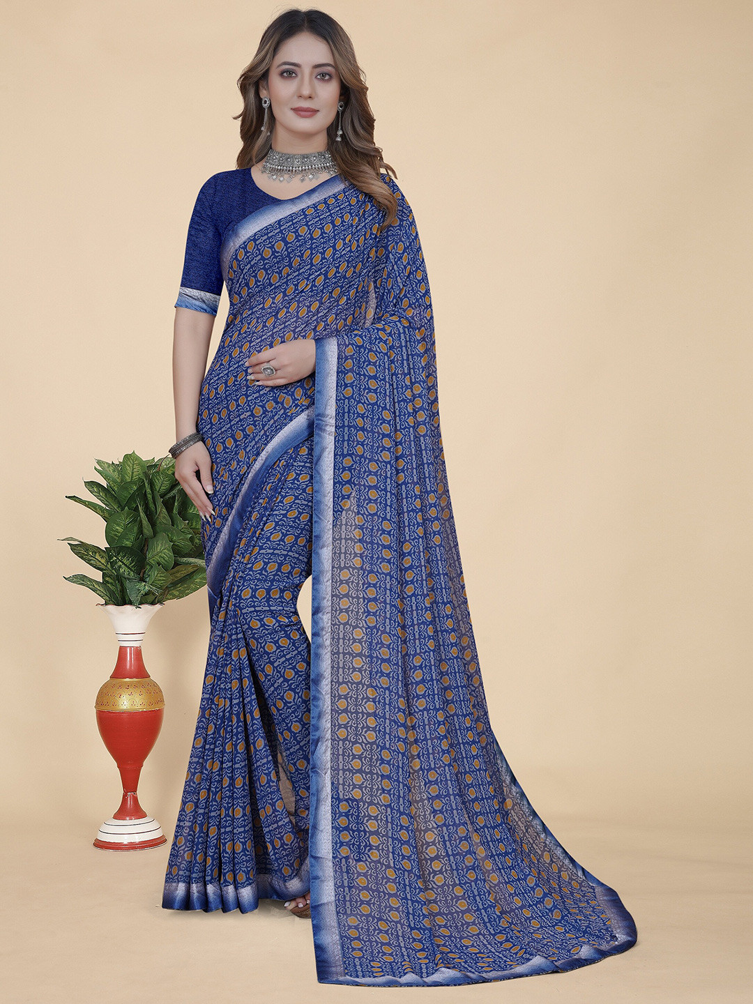 

KALINI Floral Printed Pure Georgette Saree, Blue