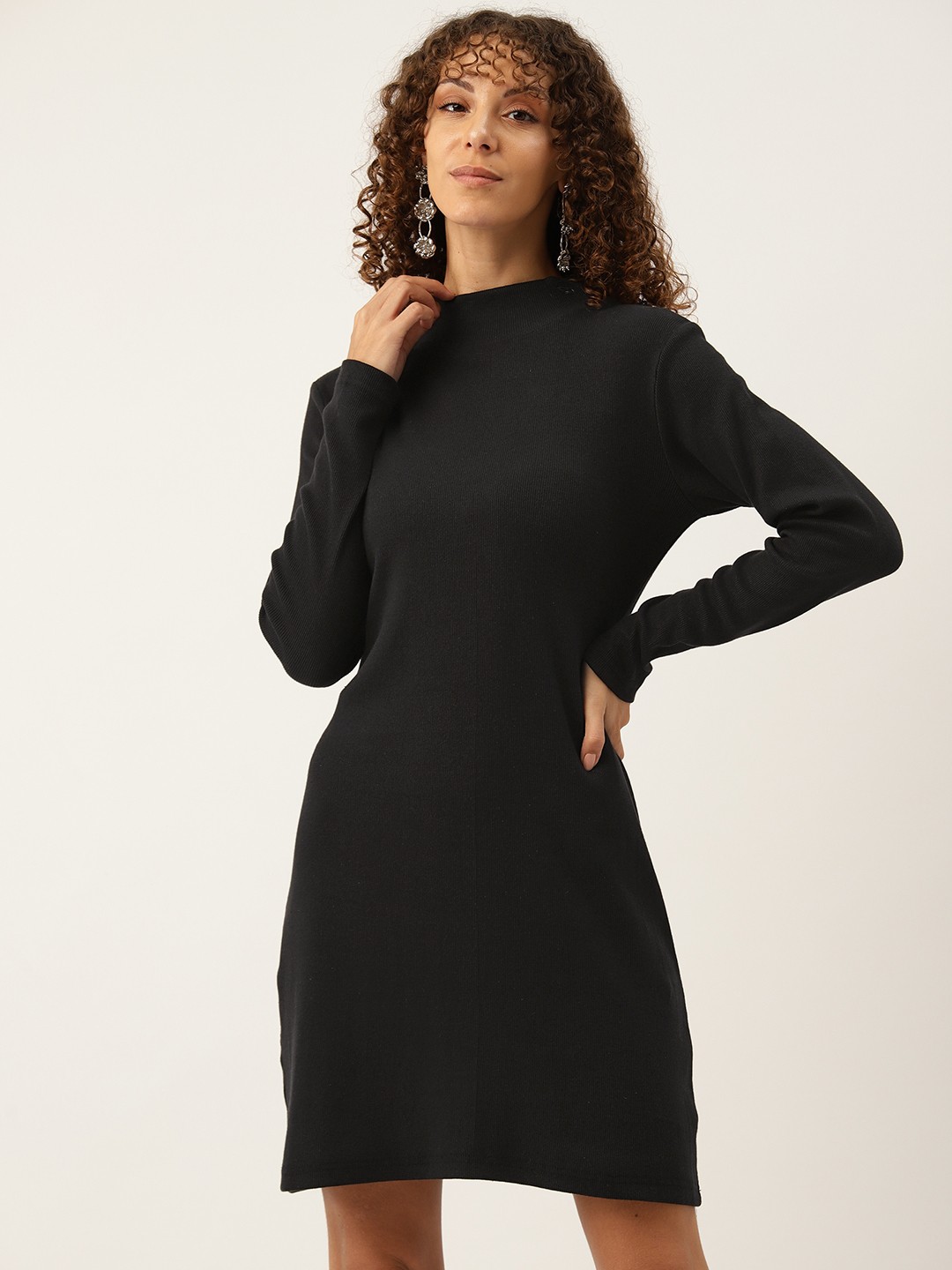 

Off Label Ribbed High Neck Dress, Black