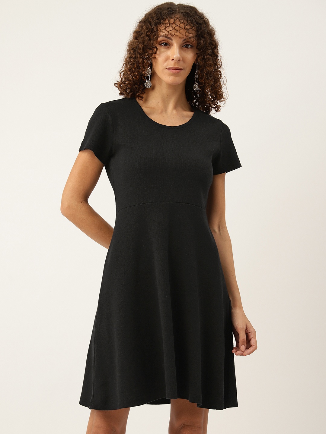 

Off Label Ribbed Fit & Flare Dress, Black