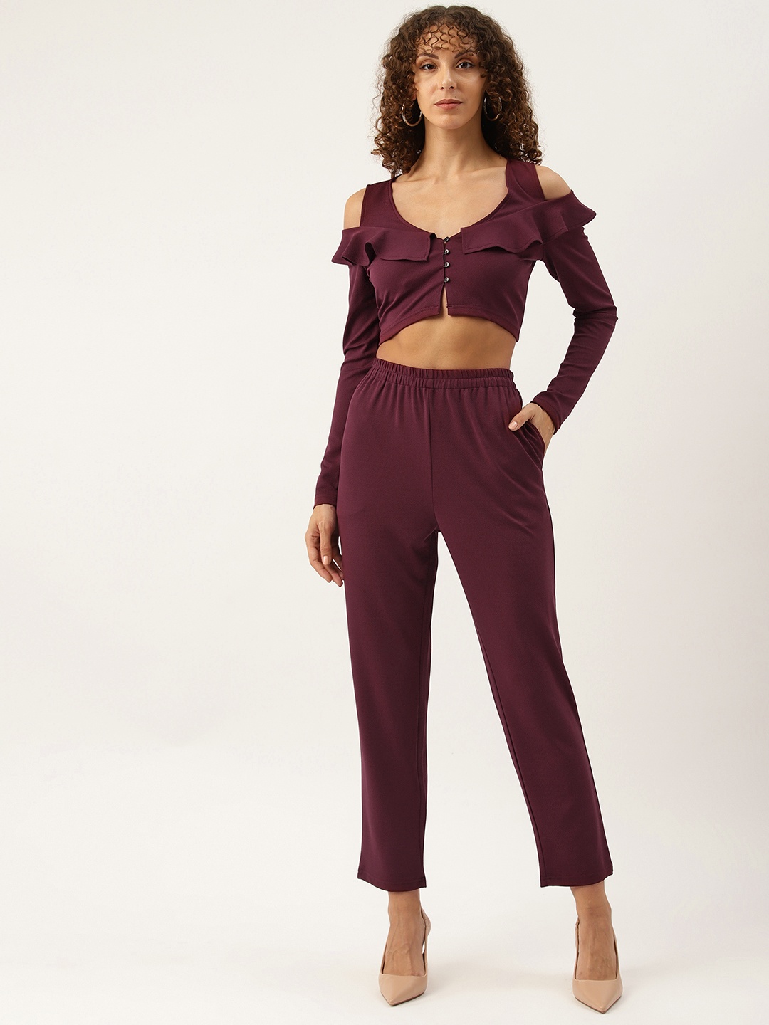 

Off Label Solid Top & Trousers Set, Maroon