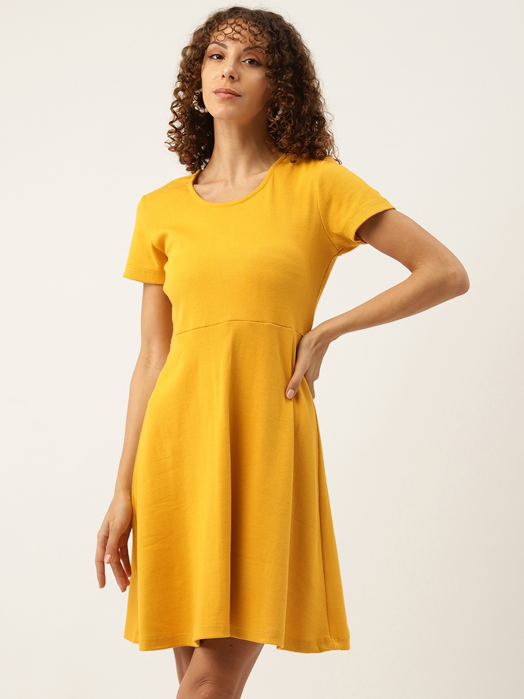 

Off Label Ribbed Fit & Flare Dress, Mustard