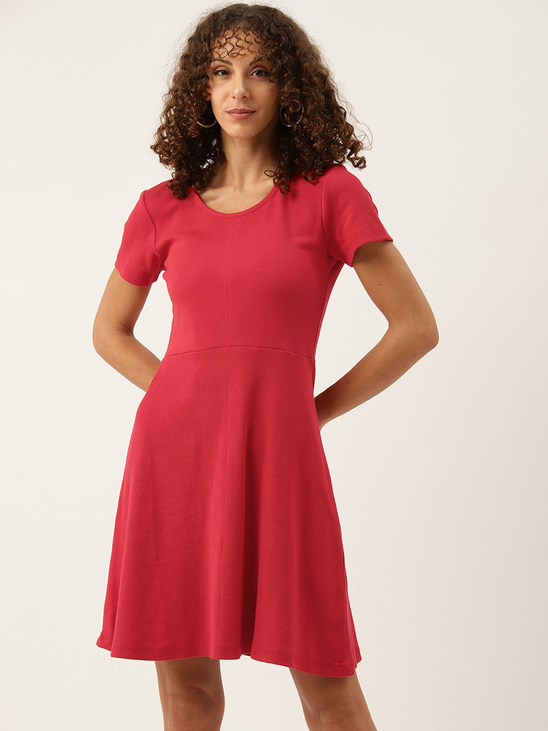 

Off Label Ribbed Fit & Flare Dress, Red