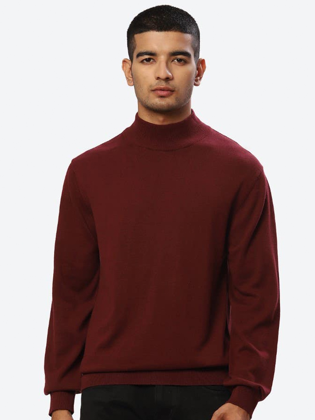 

2Bme Mock Collar Long Sleeve Cotton Pullover Sweater, Maroon